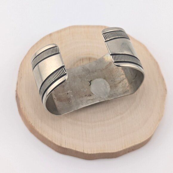 Handmade Native American Azurite Chrysocolla Cuff Nickel Silver Bracelet Sz‎ 7* - Picture 8 of 11